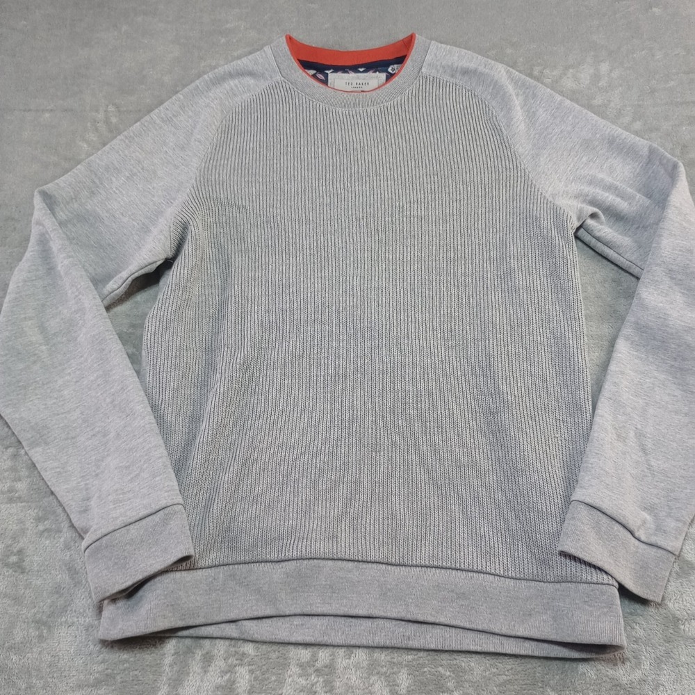 Ted Baker Knit Sweater‎ Mens Sz 3 Gray Cotton Blend Textured
